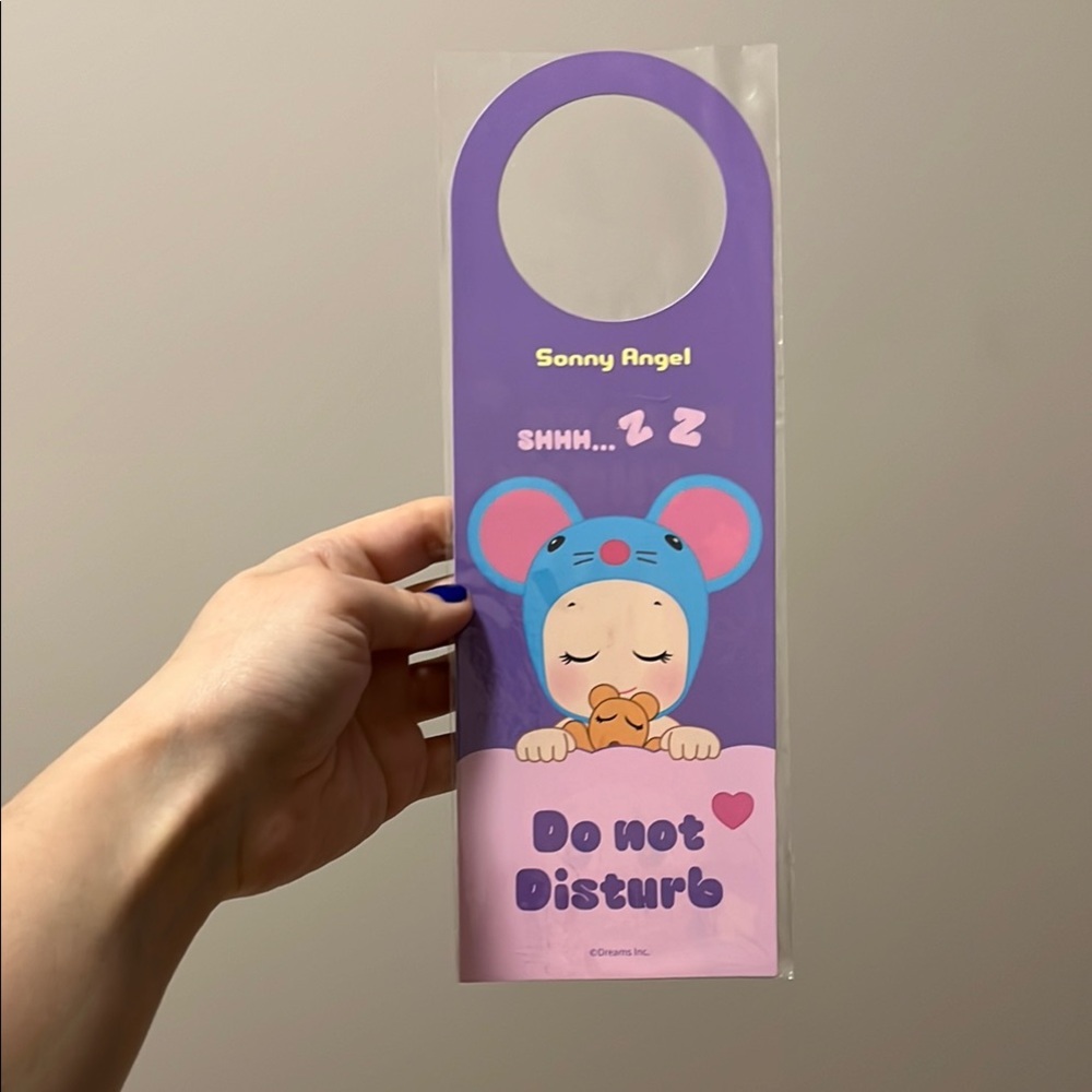 SONNY ANGEL purple DO NOT DISTURB Please Knock door Knob hanger Promo new Dreams